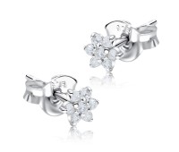 Flowers with CZ Stone Silver Ear Stud STS-5086